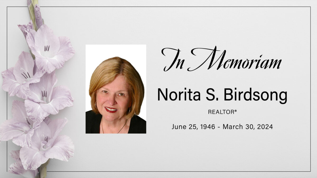 Graphic with flowers and image of of Norita S. Birdsong.