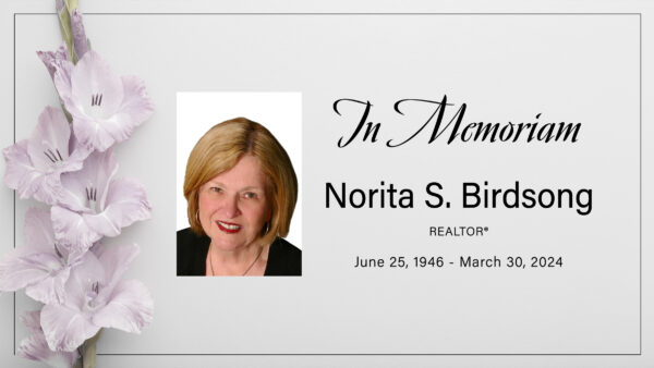 Graphic with flowers and image of of Norita S. Birdsong.