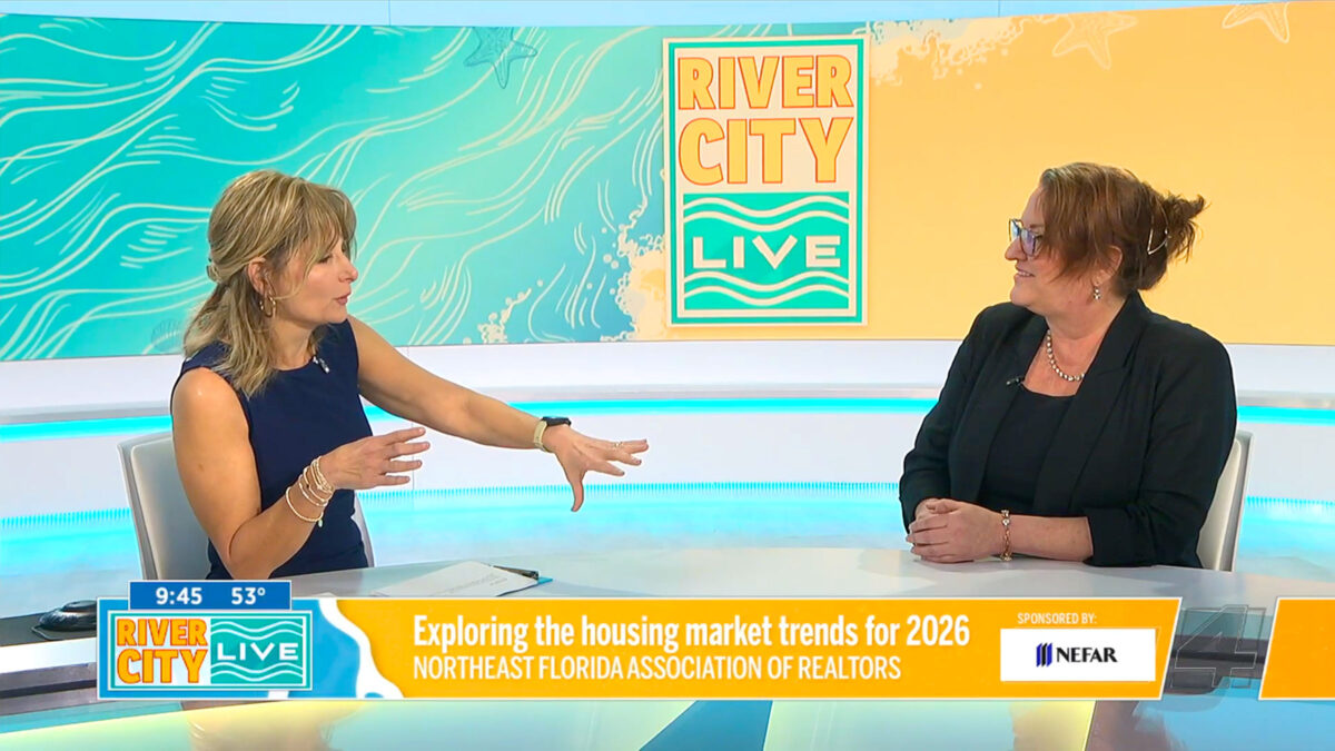 NEFAR president Kim Knapp speaking with the host on the set of River City Live.